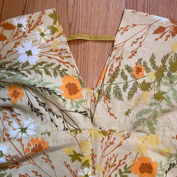 Vintage cotton kaftan kimono-style Japanese floral leaf print - Picture 6 of 7